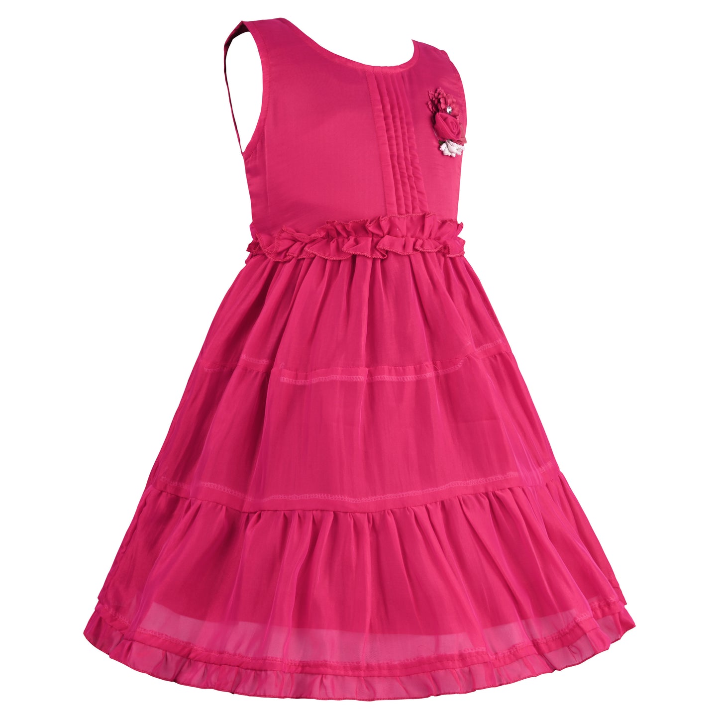 Girls Solid Pleated A-Line Frock Dress