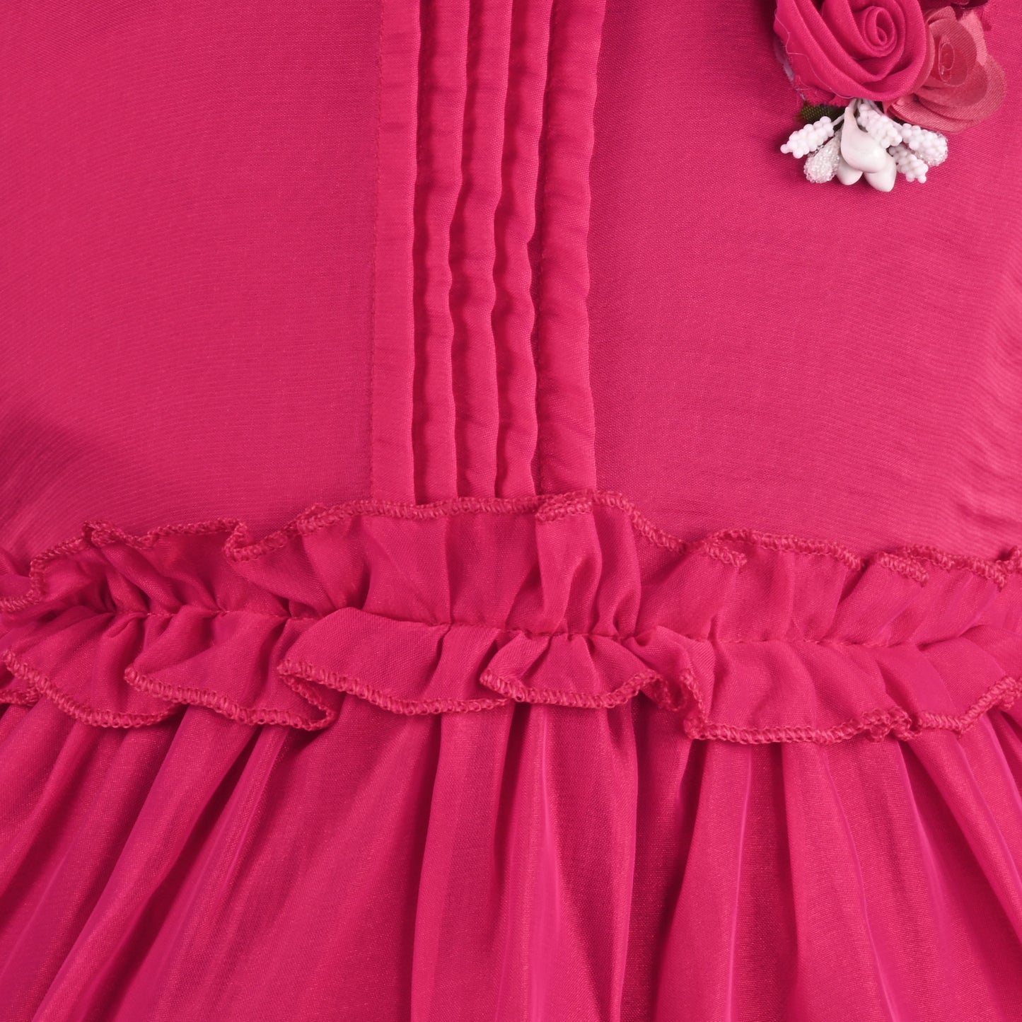 Girls Solid Pleated A-Line Frock Dress