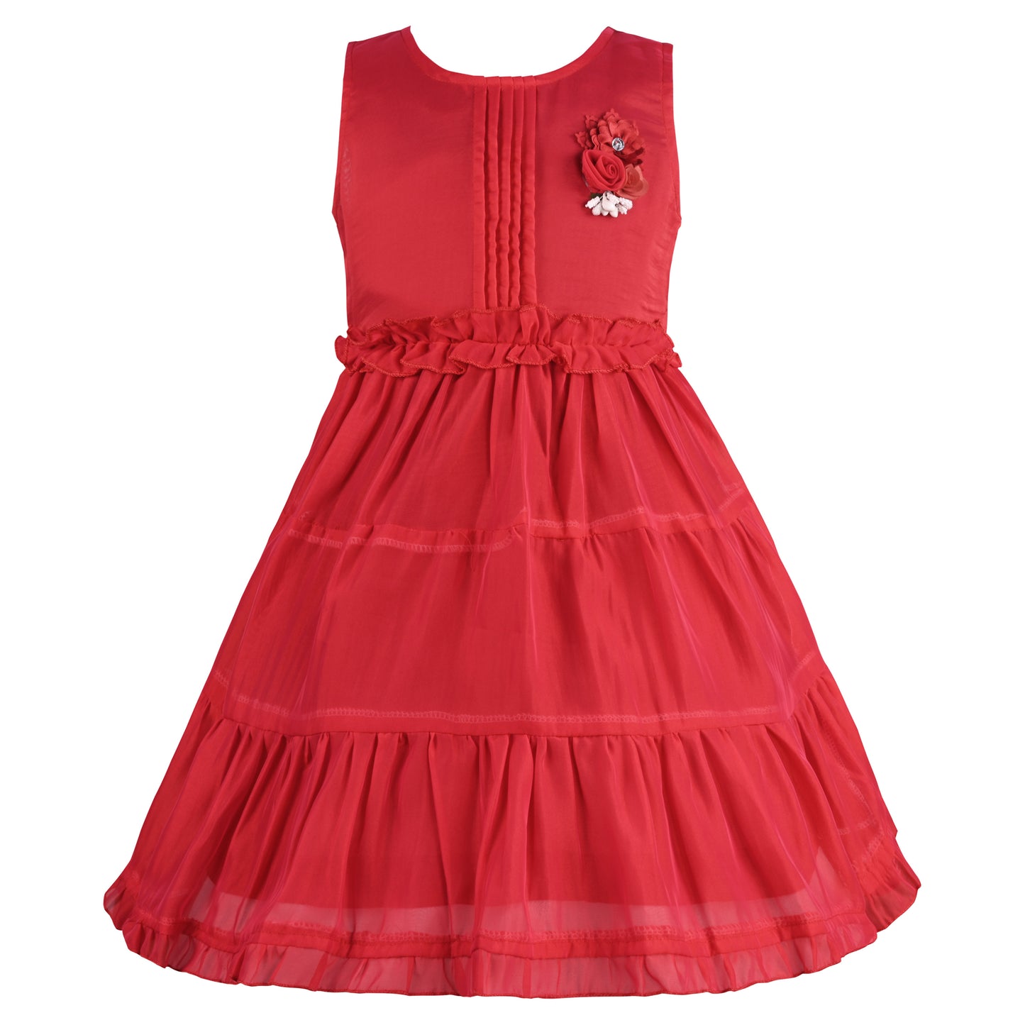 Girls Solid Pleated A-Line Frock Dress