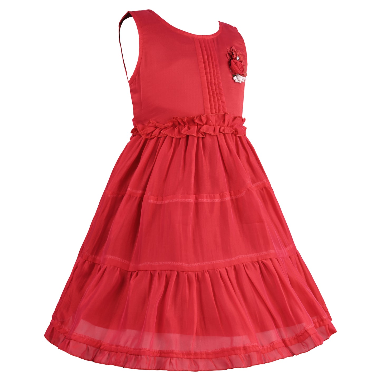 Girls Solid Pleated A-Line Frock Dress