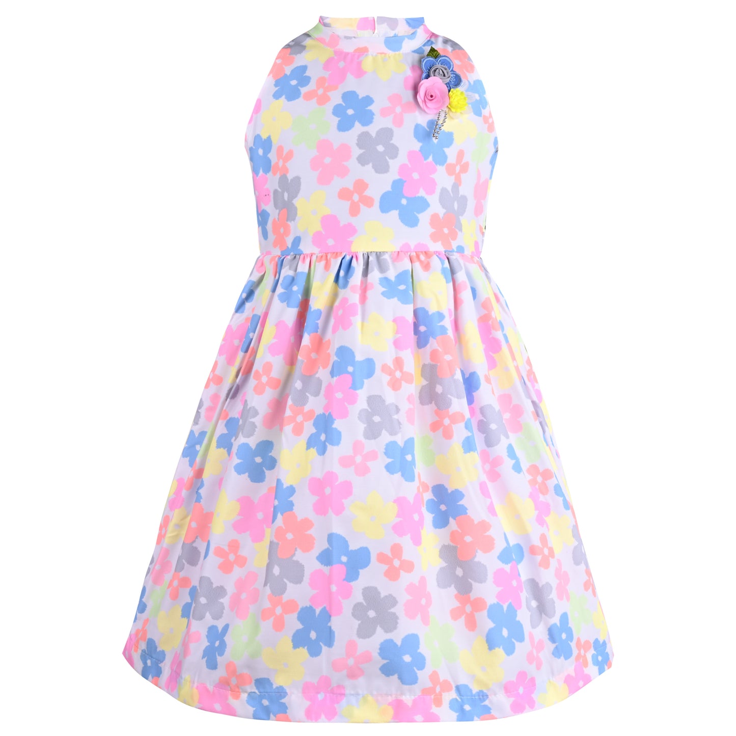 Girls Floral Print A-Line Frock Dress
