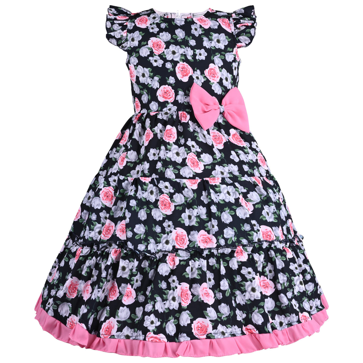 Girls Floral Print Fit and Flare Frock Dress
