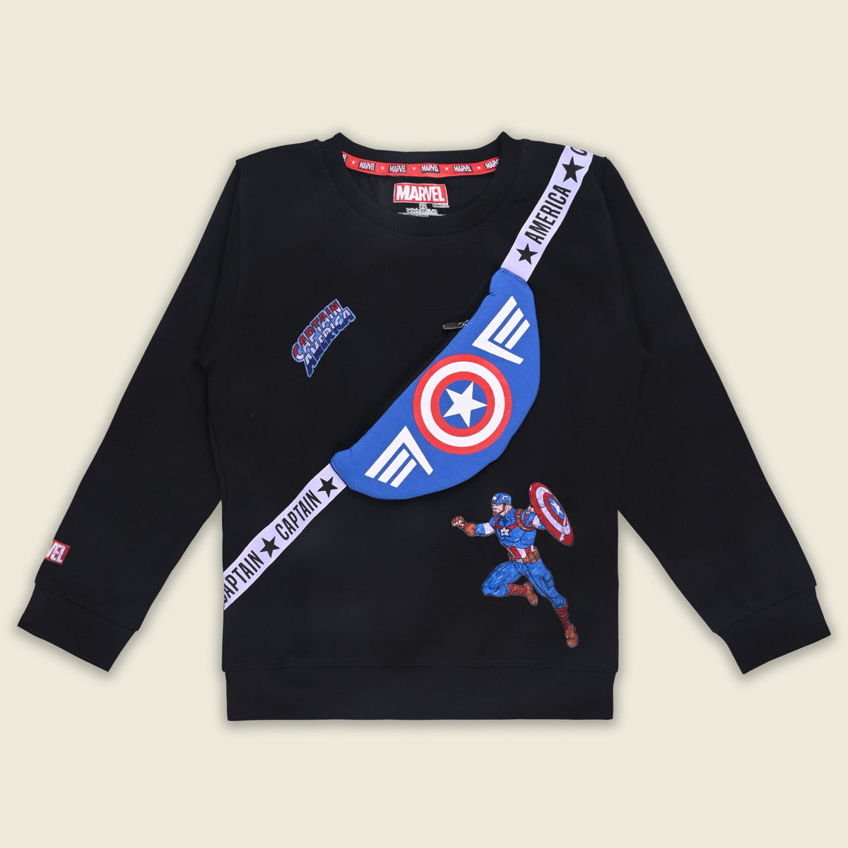 Marvel Captain America Kids Sweatshirt with Sling Bag Print – Cotton Blend
