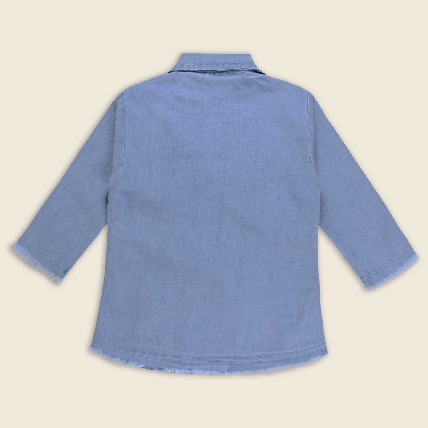 Girls Denim Pleated Casual Top with Floral Detail