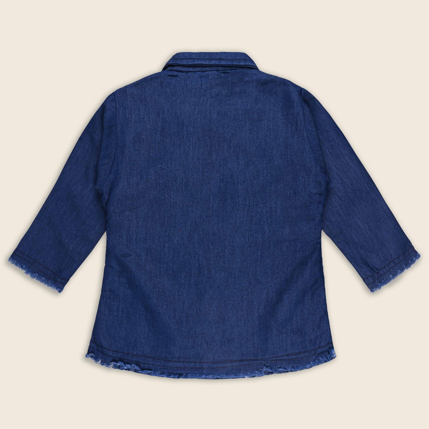 Girls Denim Pleated Casual Top with Floral Detail