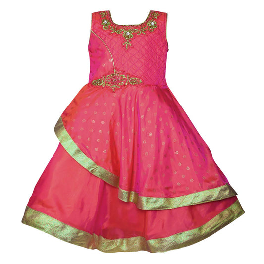 Girls Embroidered Layered Ethnic Dress