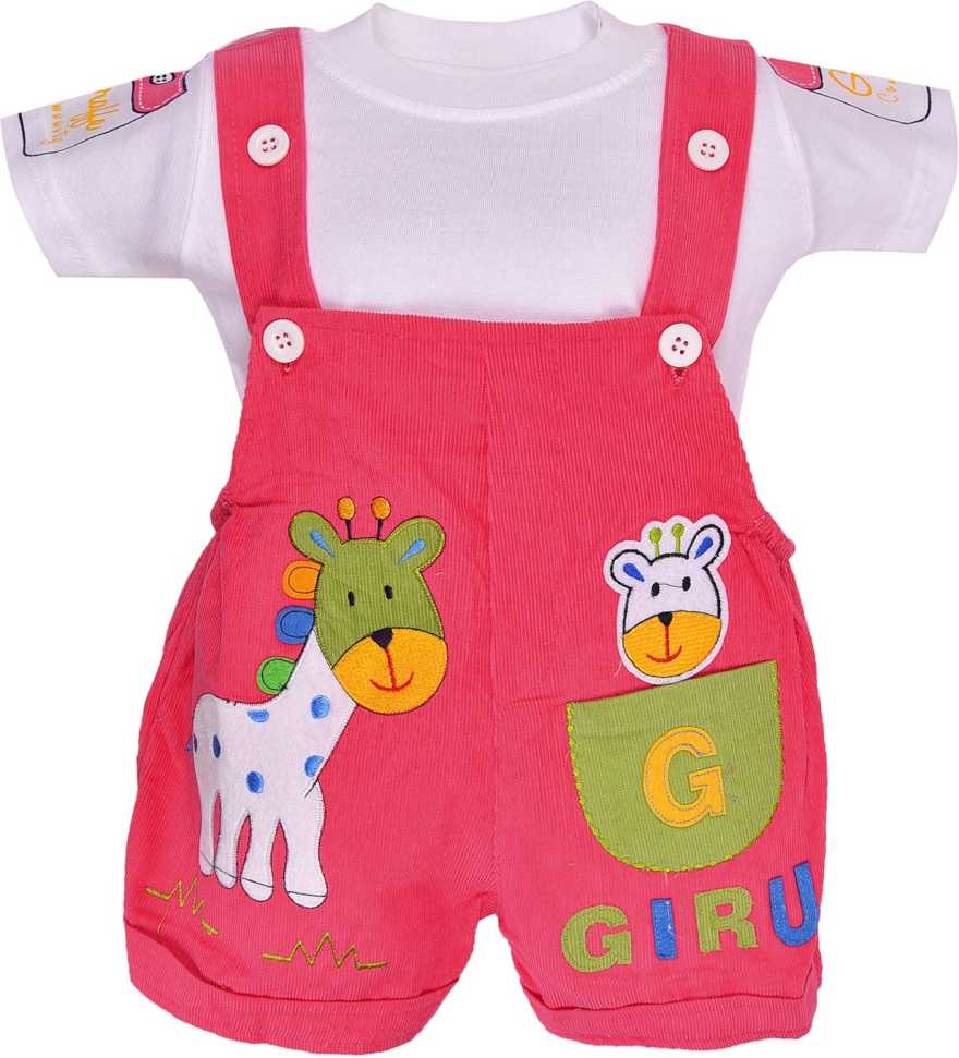 Wishkaro  Dungaree For Boys & Girls Casual Animal Print Polycotton  (bt08pnk)