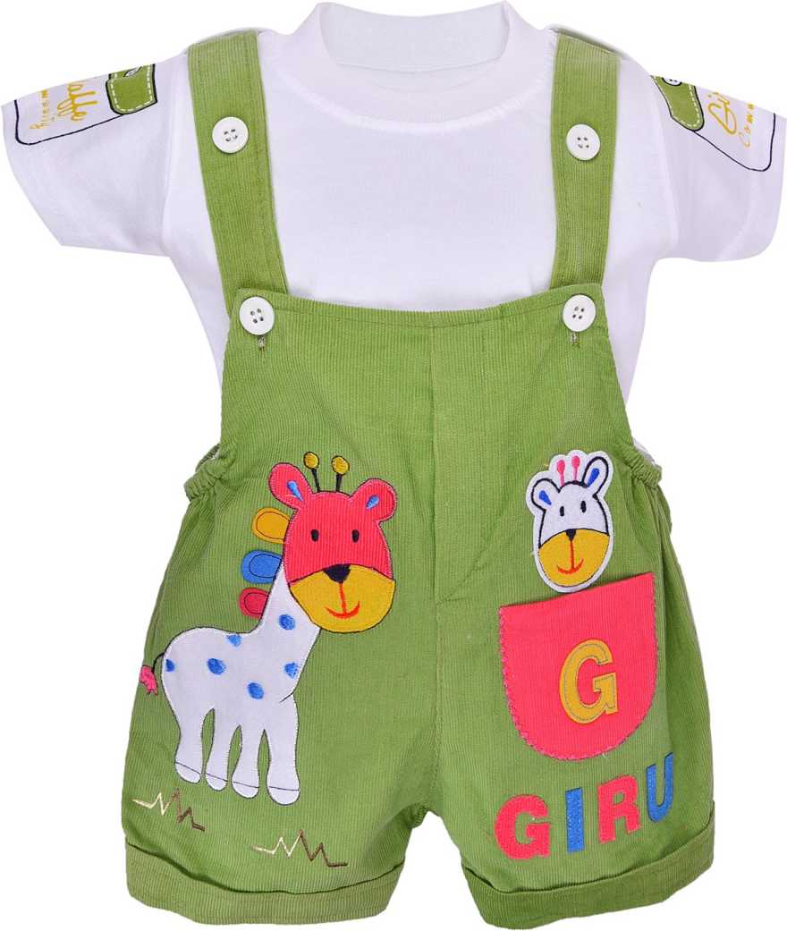 Wishkaro  Dungaree For Boys & Girls Casual Animal Print Polycotton(bt08grn)
