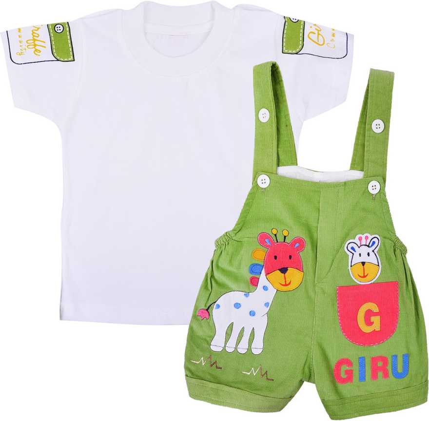 Wishkaro  Dungaree For Boys & Girls Casual Animal Print Polycotton(bt08grn)