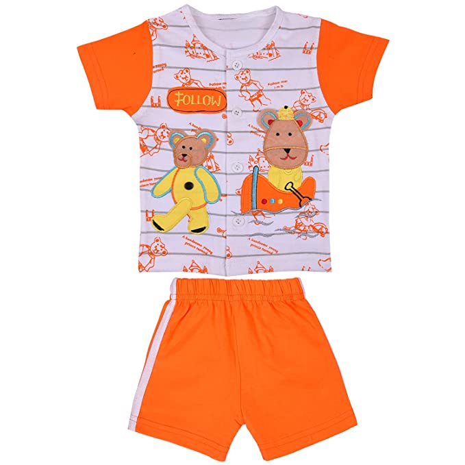 Wish Karo Unisex Cotton Animal Print T-Shirt and Short Set for Baby Boys - Baby Girls (Bt10org)