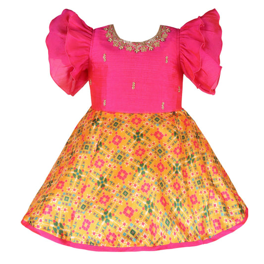 Girls Printed Embroidered A-Line Ethnic Dress