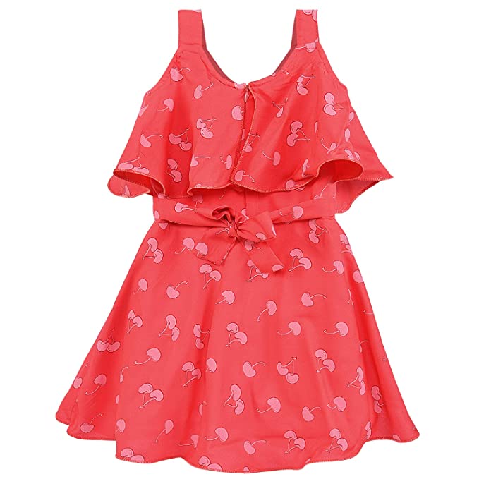 Baby Girl's Cherry Print Casual Summer Frock-(csl338pch)