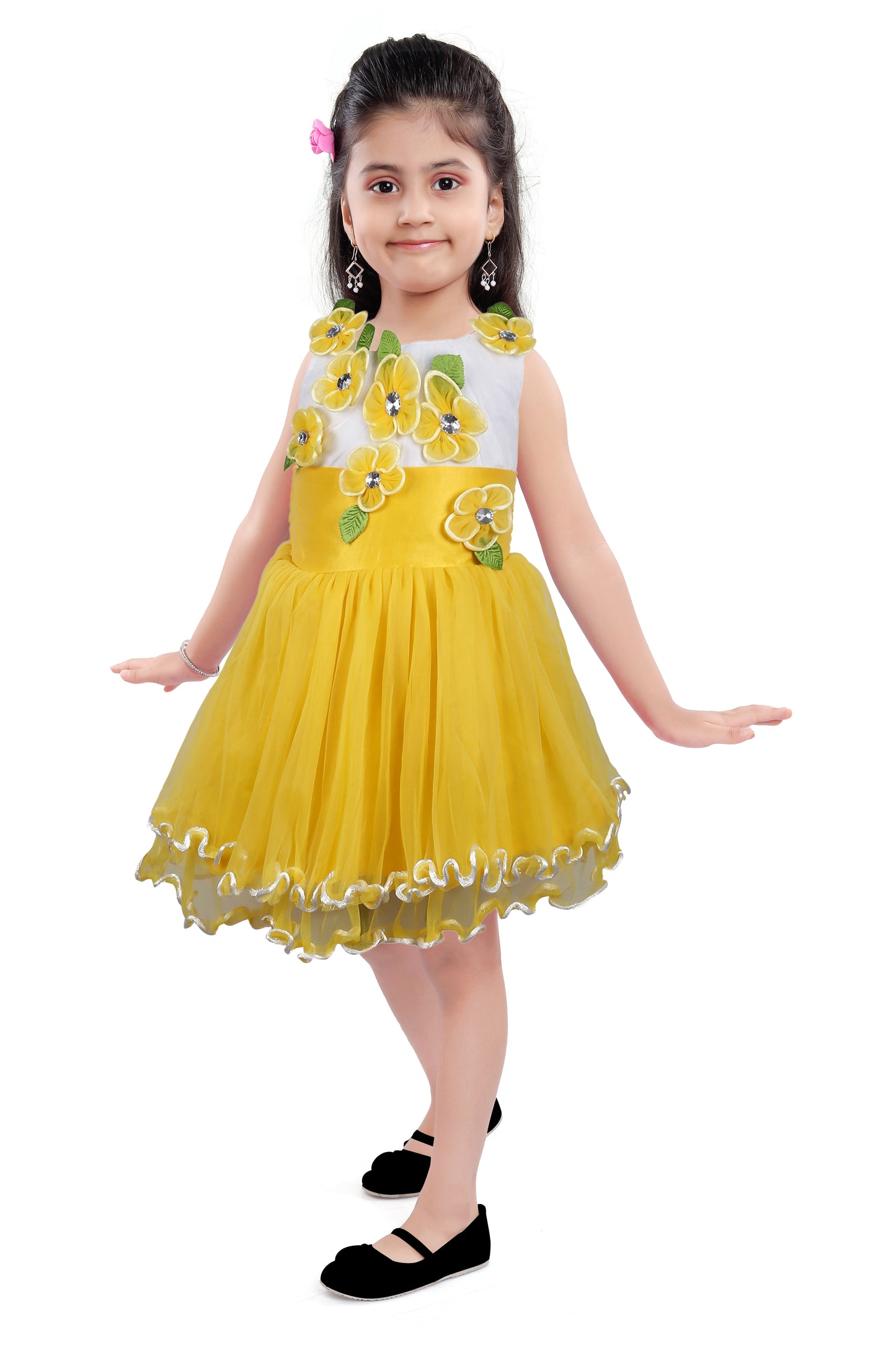 Girls Party Wear Net Flowers Frock