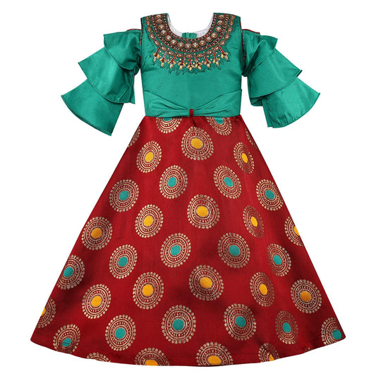 Girls Embellished A-Line Maxi Ethnic Dress