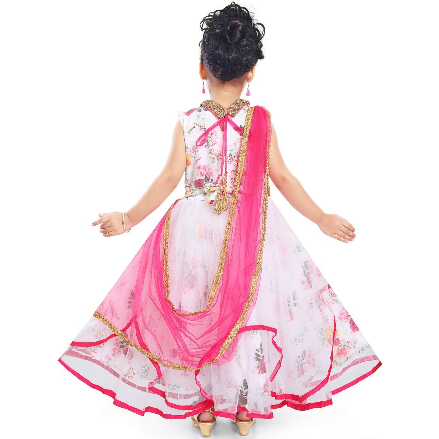 Girls Beads and Stone Embellished Ethnic Maxi Dress