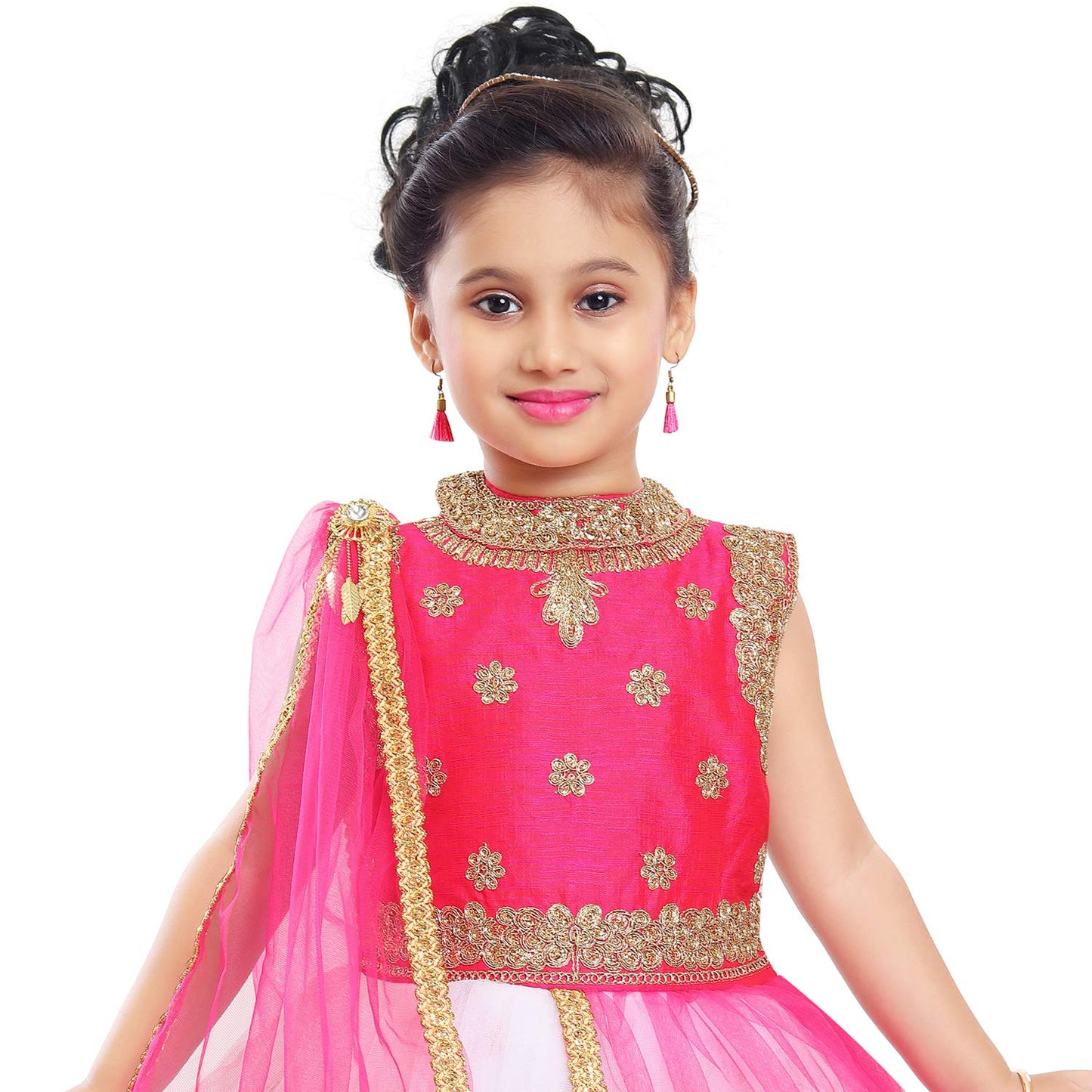 Girls Beads and Stone Embellished Ethnic Maxi Dress