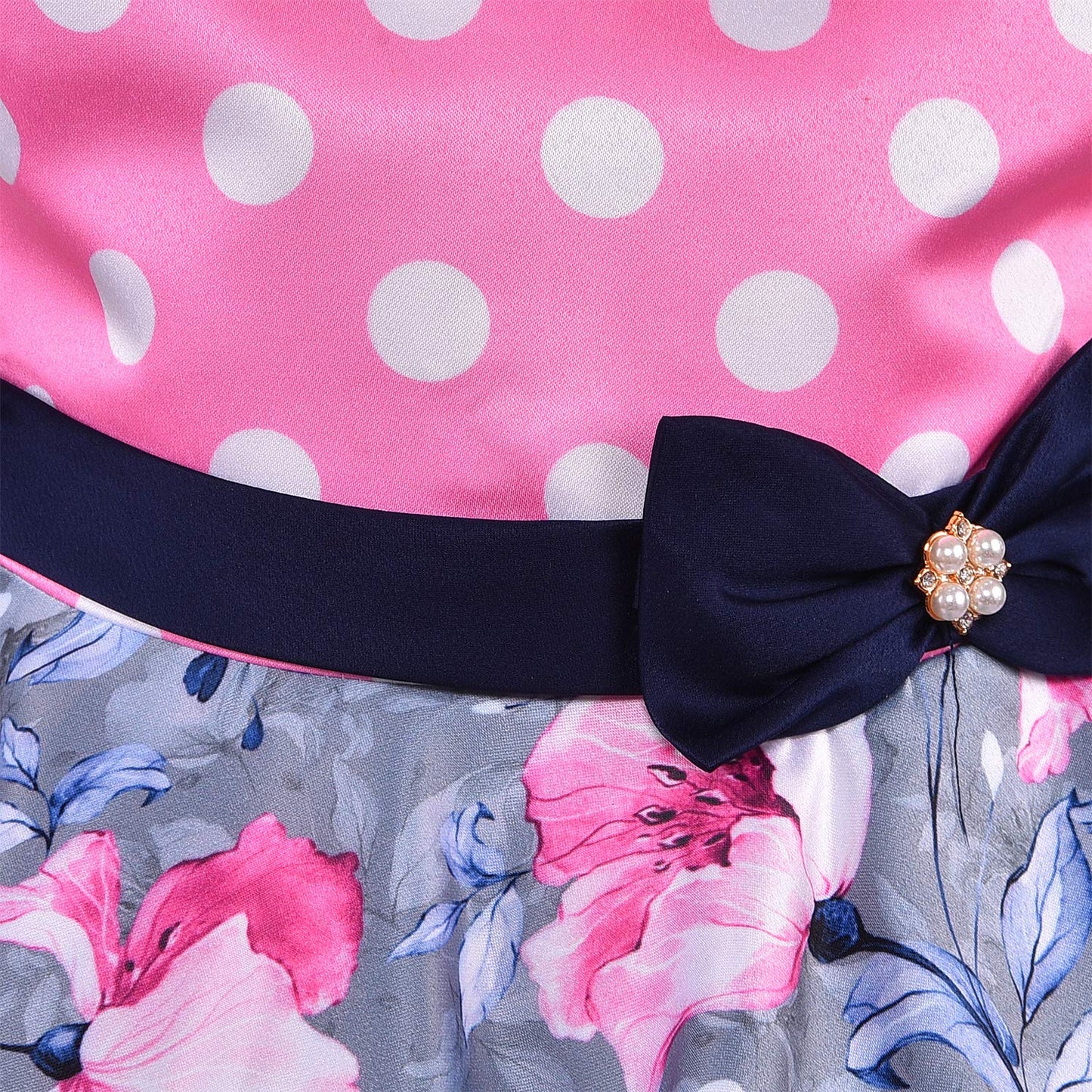 Girls Polka Dots Printed Bow Fit and Flare Dress
