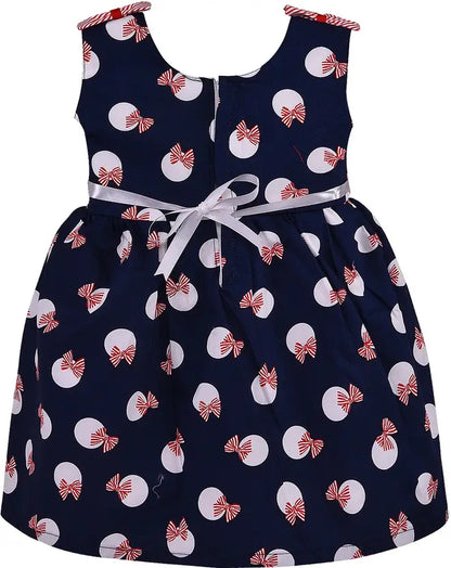 Girls Cotton Printed Bow Flared Dress