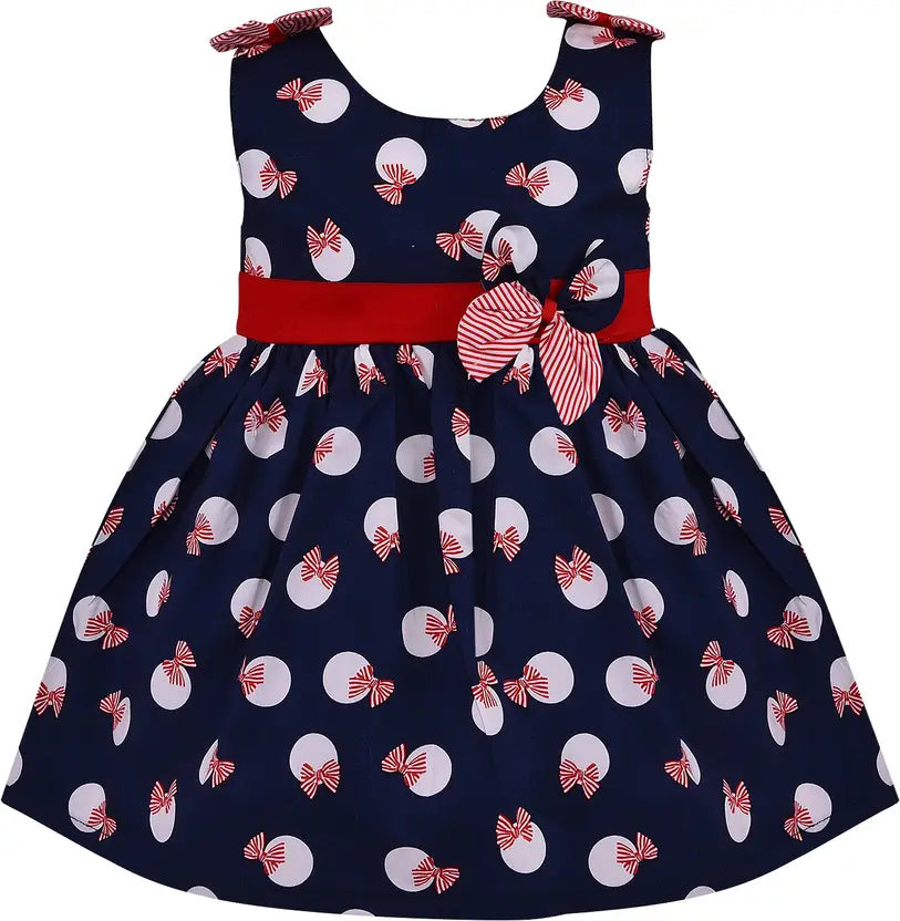 Girls Cotton Printed Bow Flared Dress