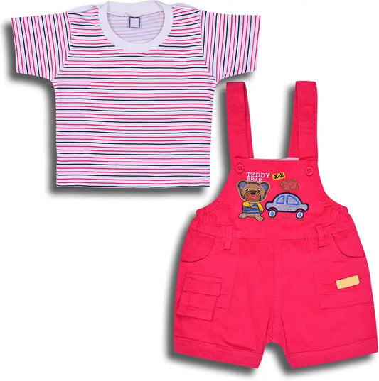 Boys Cotton Cartoon Tshirt and Dungaree Set