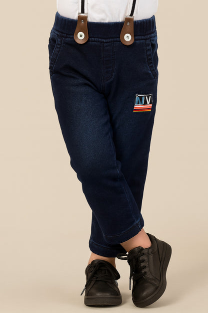 Boys Blue Denim Elastic Cargo Trouser With Suspenders