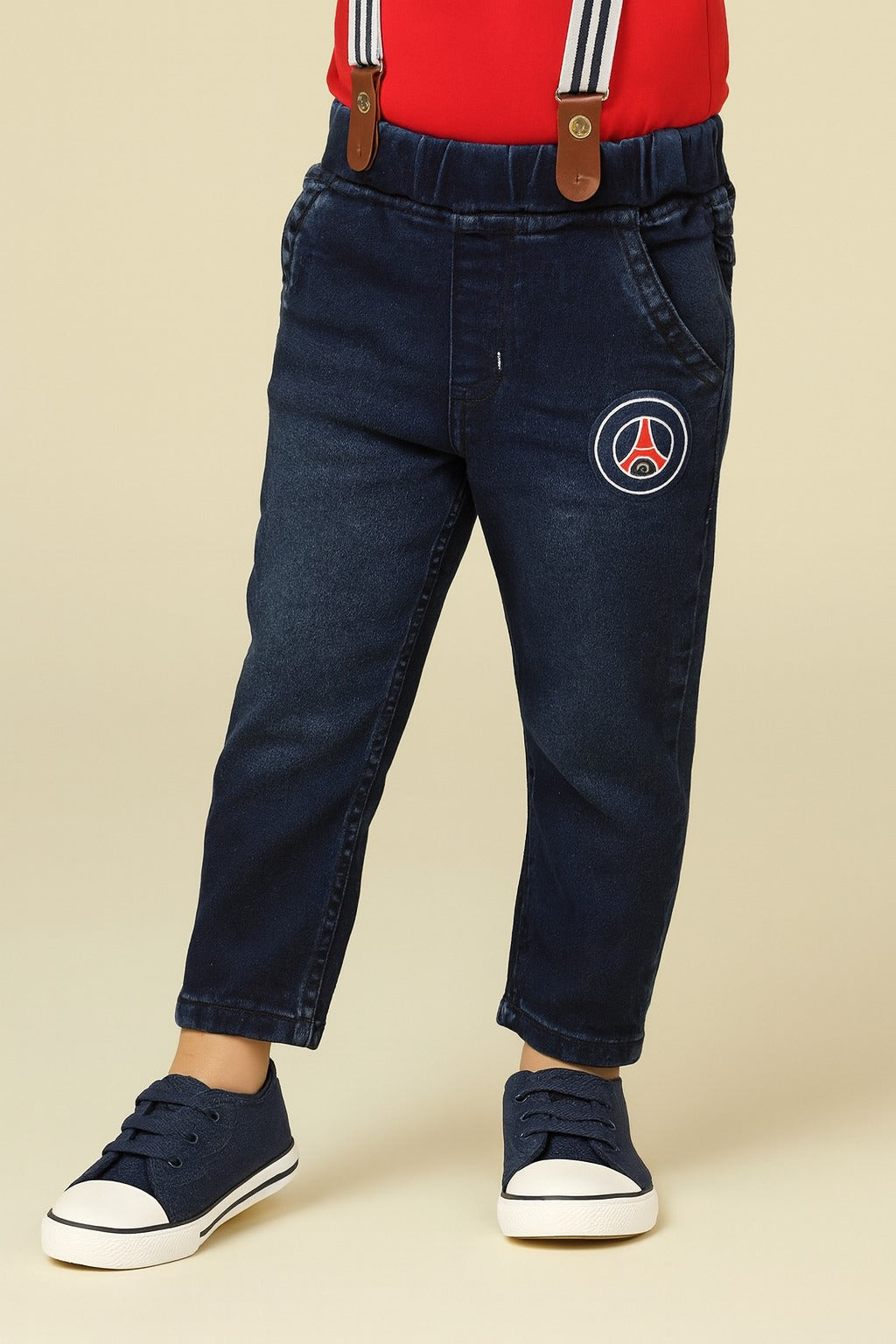 Boys Blue Denim Elastic Cargo Trouser With Suspenders