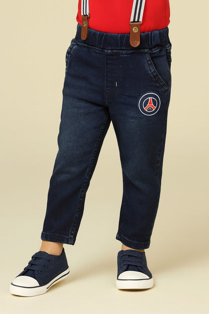 Boys Blue Denim Elastic Cargo Trouser With Suspenders