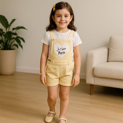 Girls Patch Work Dungaree Set