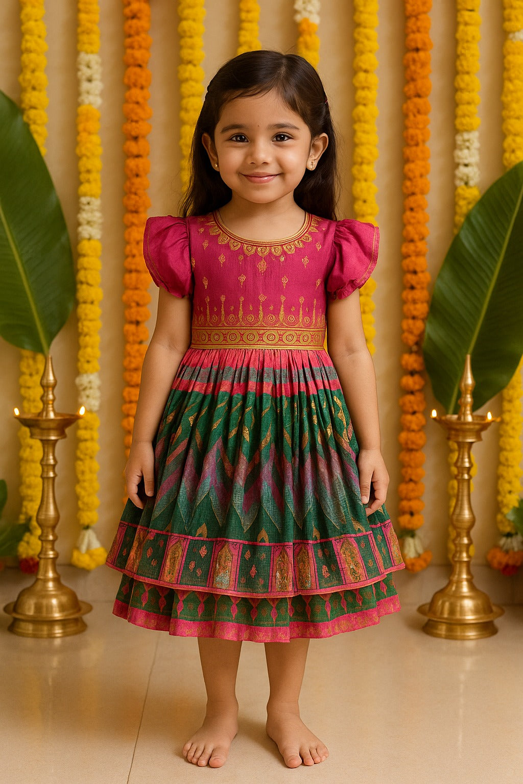 Girls Chevron Printed Ethnic Dress