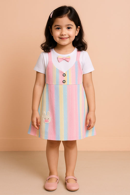 Girls Pastel Striped Print Dress with Briefs Set
