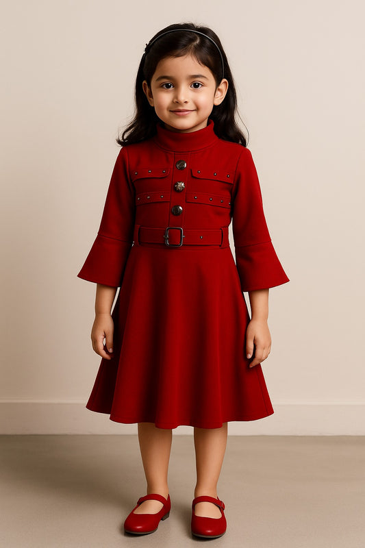 Girls A-Line Maroon Colour Dress