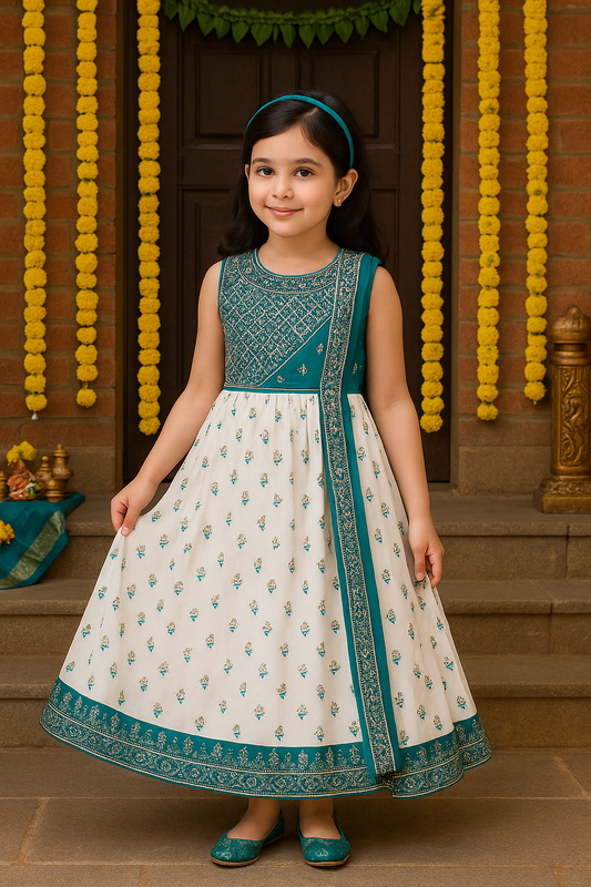 Girls Embellished Zari Embroidery Ethnic Gown