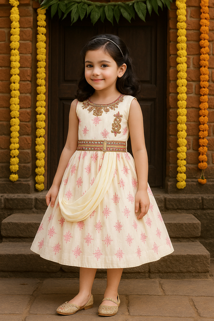 Girls Floral Print Fit and Flare Frock Dress