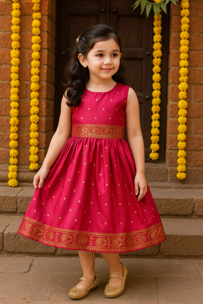 Girls Embellished Polka Dots Satin Ethnic Frock