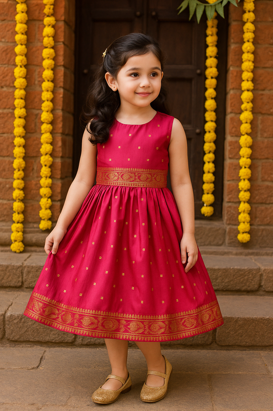 Girls Embellished Polka Dots Satin Ethnic Frock