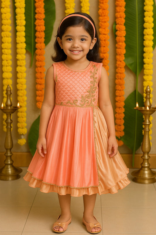 Girls Embroidered Layered Ethnic Dress