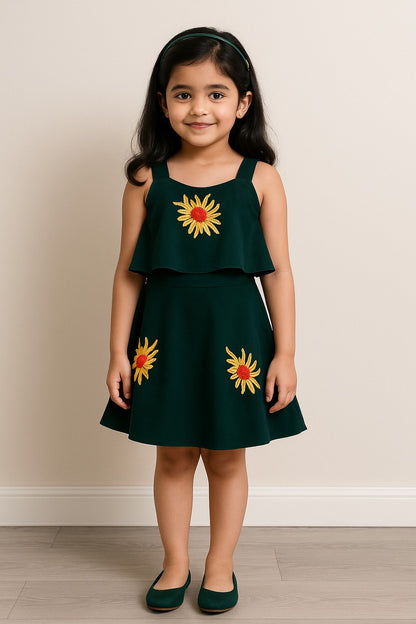 Girls Embroidered A-line Strap Neck dress