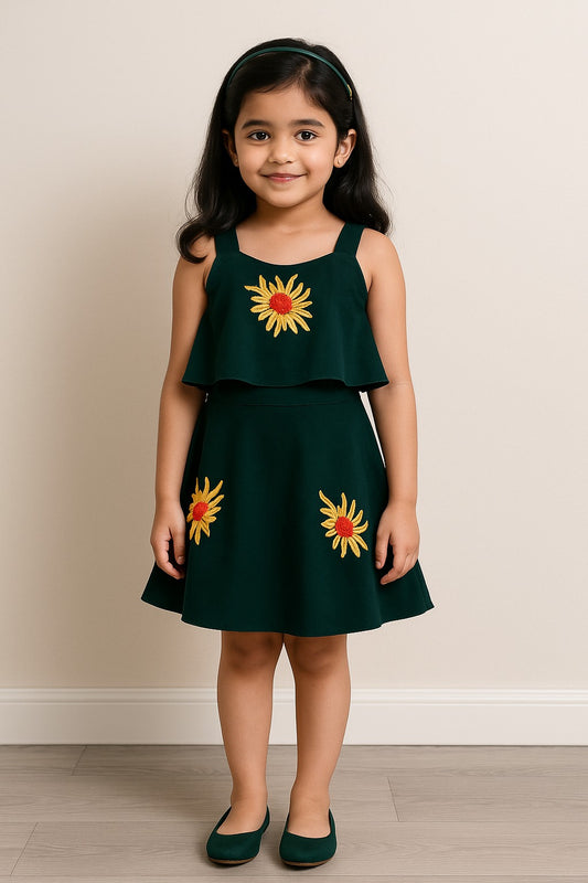 Girls Embroidered A-line Strap Neck dress