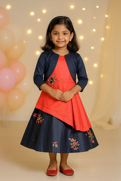Girls Full Sleeve Embroidered A-Line Frock Dress