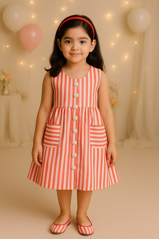 Girls Cotton Striped Casual Dress