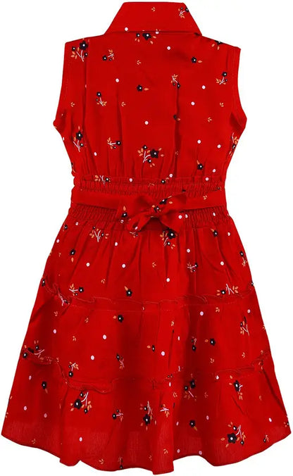 Girls Floral Printed Button Up Collar Summer Casual Dress