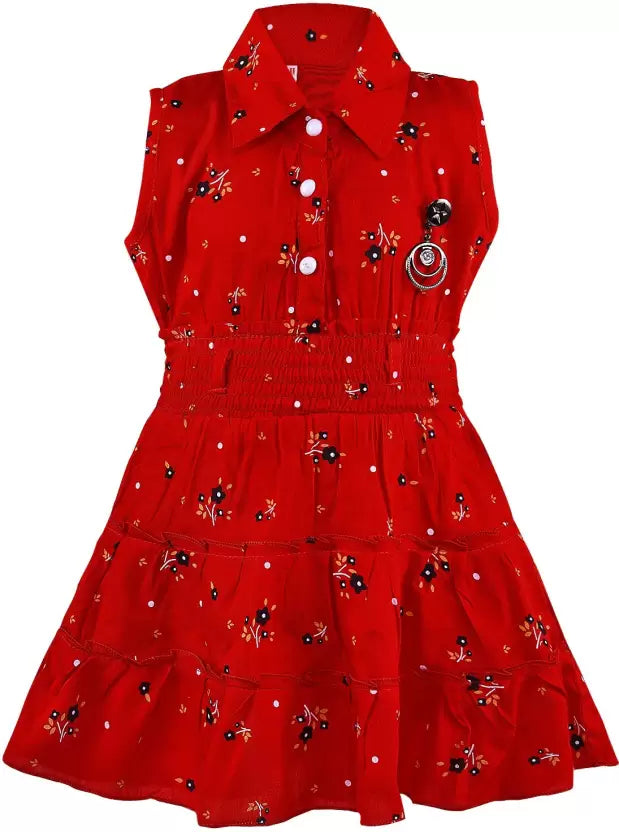 Girls Floral Printed Button Up Collar Summer Casual Dress