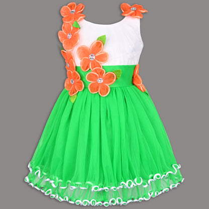 Girls Floral Applique Tricolor Independence Day Special Dress