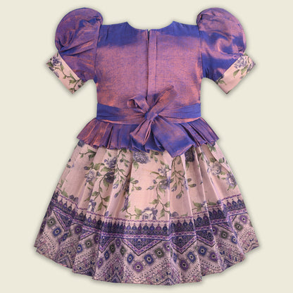 Girls Bead Embellished Printed Silk Ethnic Dress - 1