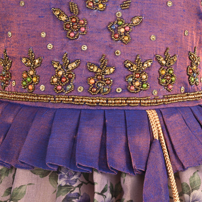 Girls Bead Embellished Printed Silk Ethnic Dress - 1