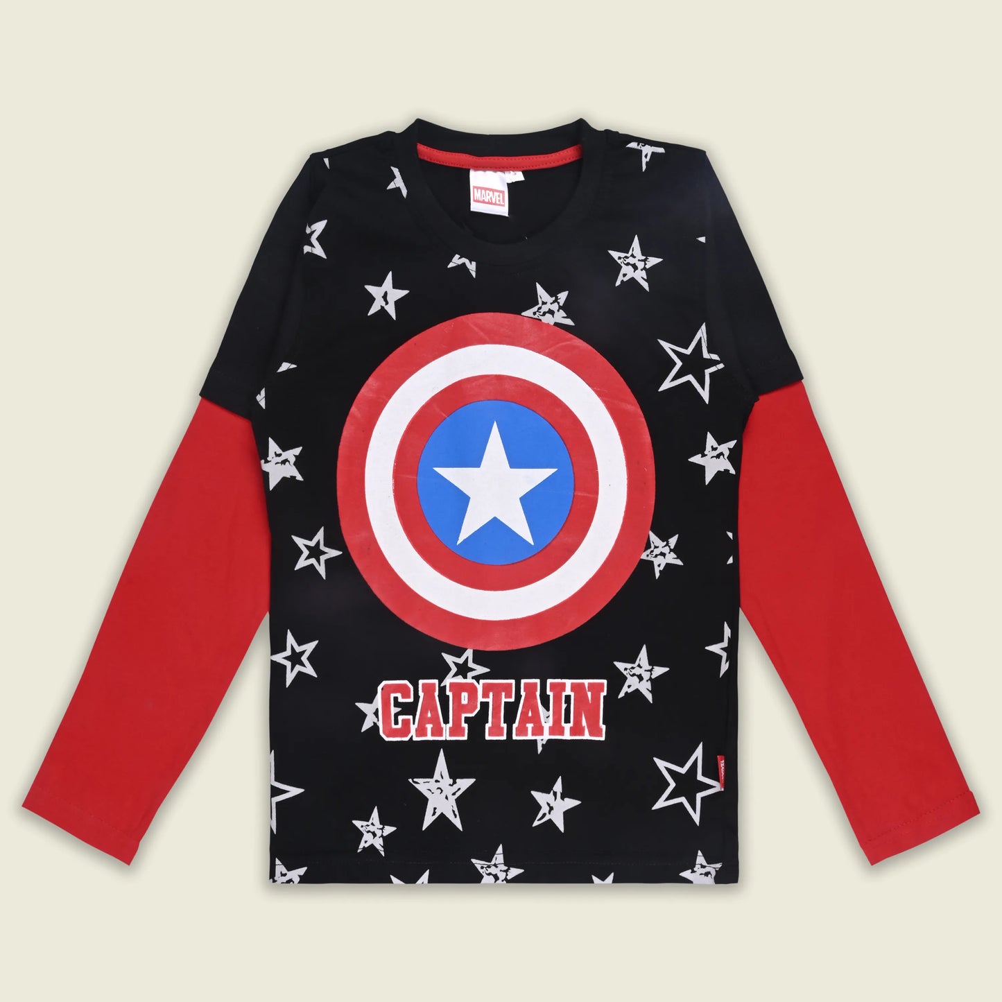 Boys Cotton Blend Captain America Printed Full Sleeve T-Shirt | Marvel Superhero Top