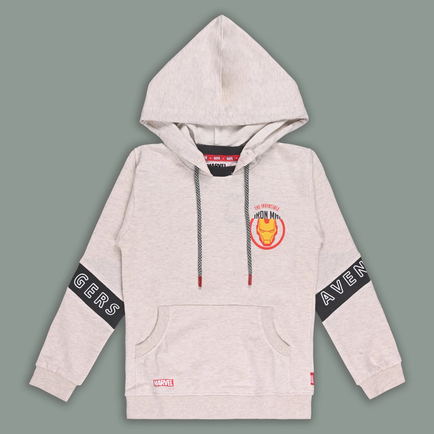 Boys Cotton Blend Marvel Hoodie | Iron Man Printed Hooded Sweatshirt with Avengers Sleeve Design