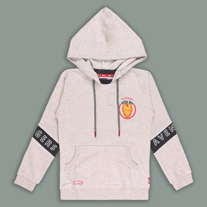 Boys Cotton Blend Marvel Hoodie | Iron Man Printed Hooded Sweatshirt with Avengers Sleeve Design