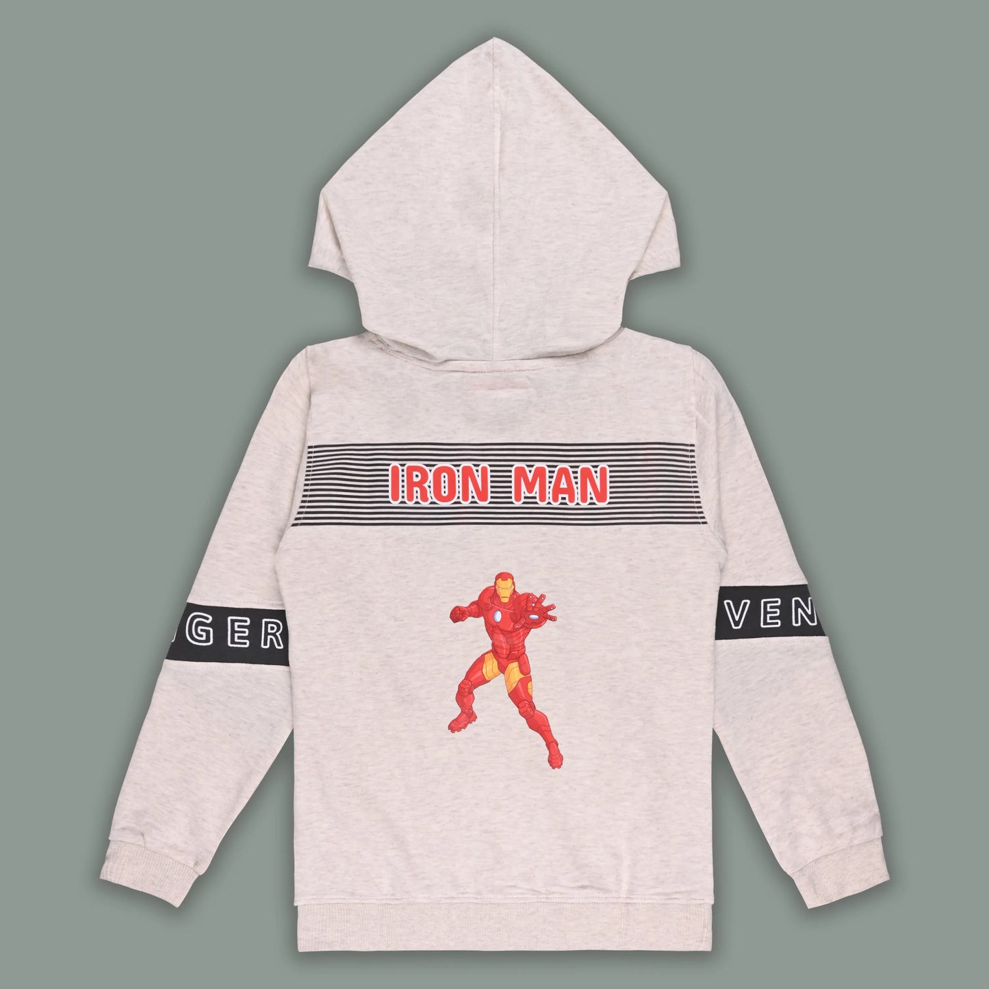 Boys Cotton Blend Marvel Hoodie | Iron Man Printed Hooded Sweatshirt with Avengers Sleeve Design