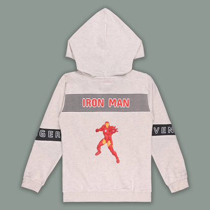 Boys Cotton Blend Marvel Hoodie | Iron Man Printed Hooded Sweatshirt with Avengers Sleeve Design